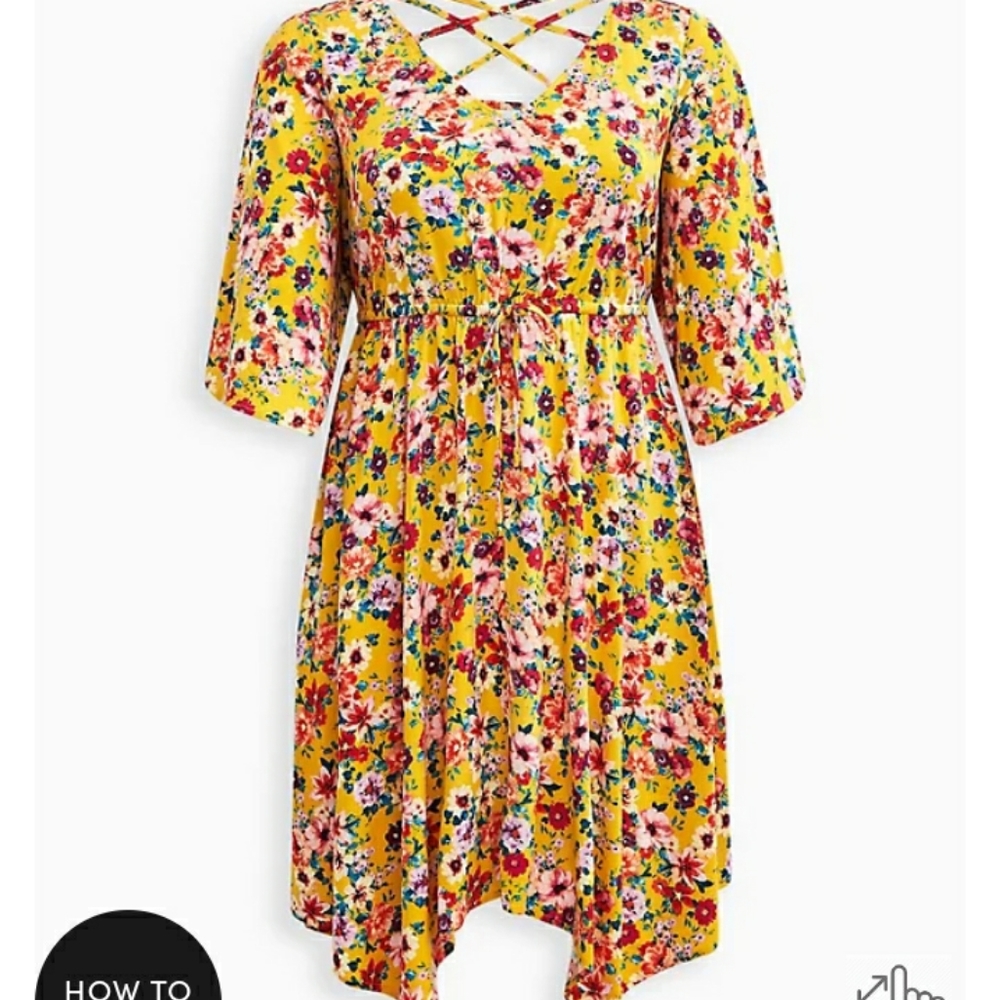 HOST PICπ Torrid Marigold Yellow Floral Stretch Challis Babydoll Dress - Picture 4 of 5